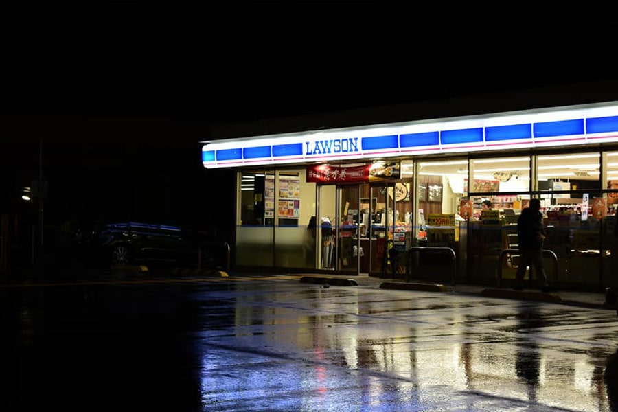 Japanese convenience store at night, one of the many places to find wifi in Japan