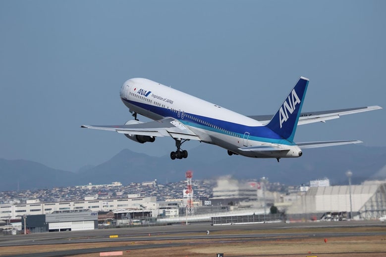 An ANA Boeing 767 departing