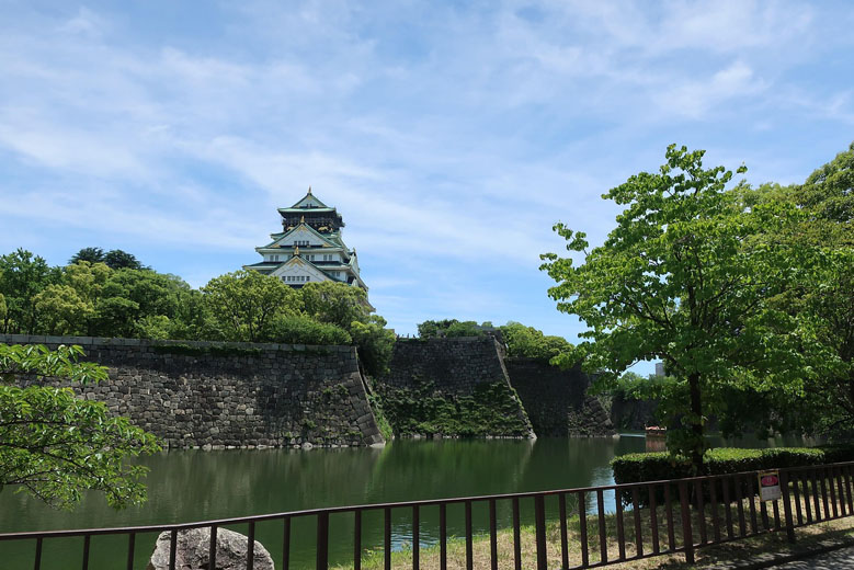 Osaka Castle and one of the out moats filled with water